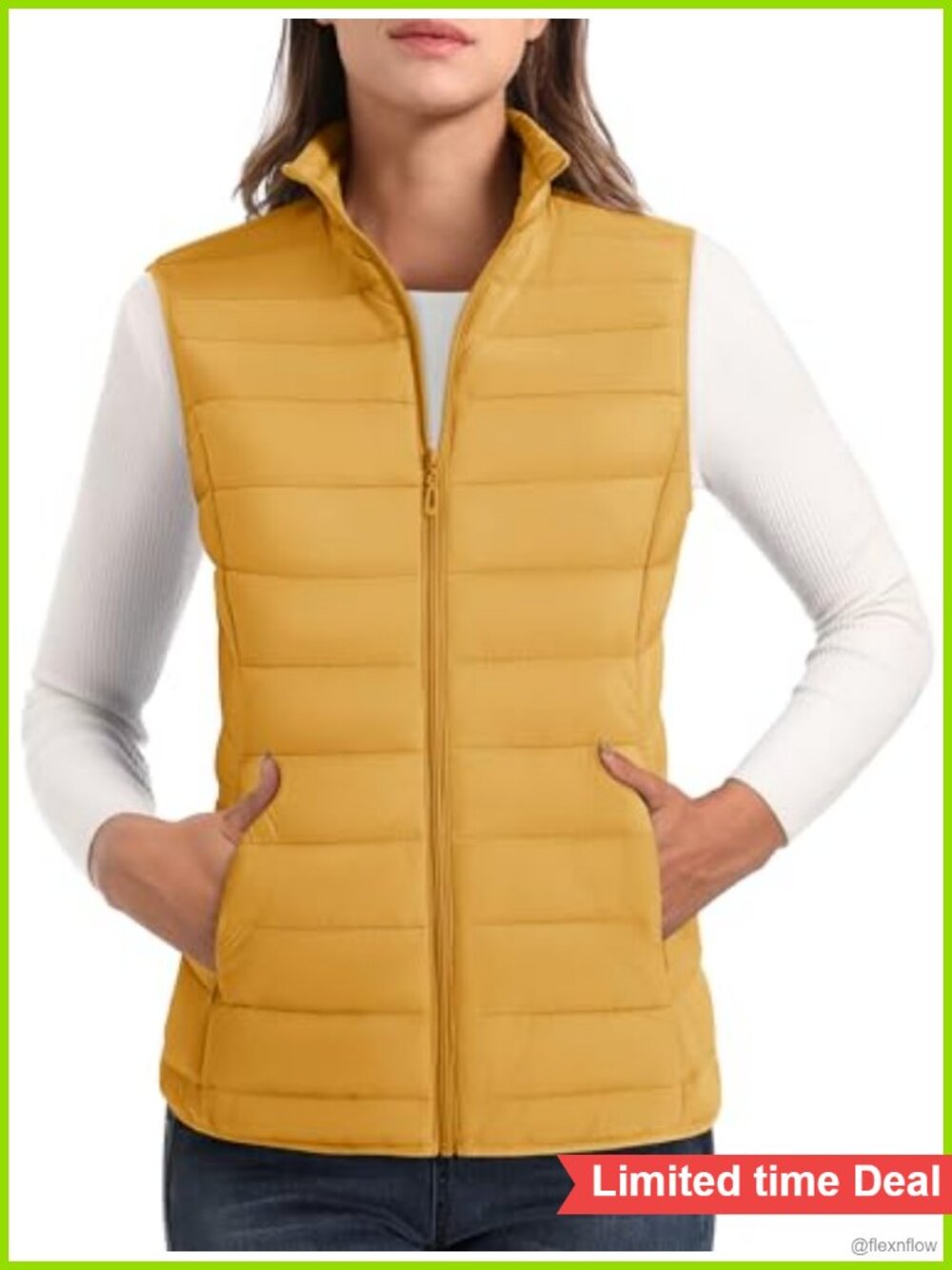 Women's Lightweight Quilted Puffer Vest Stand Collar Zip 4 Pockets Sleeveless